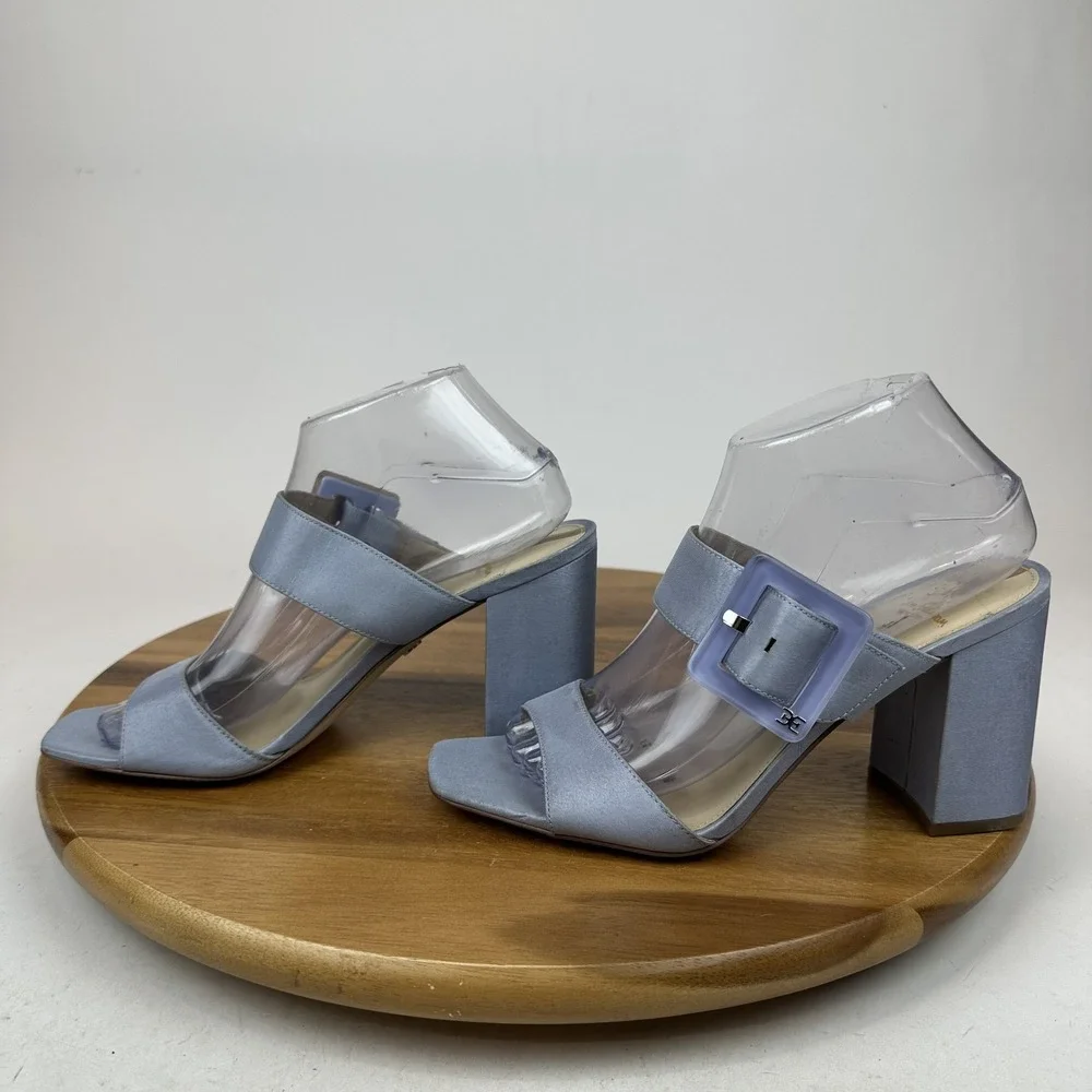 Womens Sam Edelman Dalton Blue Satin Buckle Open Toe Heels‎ Shoes Size 8.5 M GUC